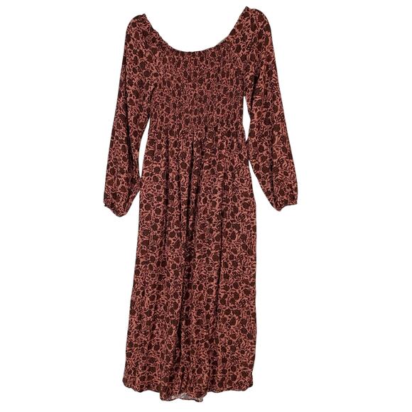 Faherty Susanna Smocked Dress Montserrat Floral Women XS Mauve BrownLongsleeve - Picture 11 of 15